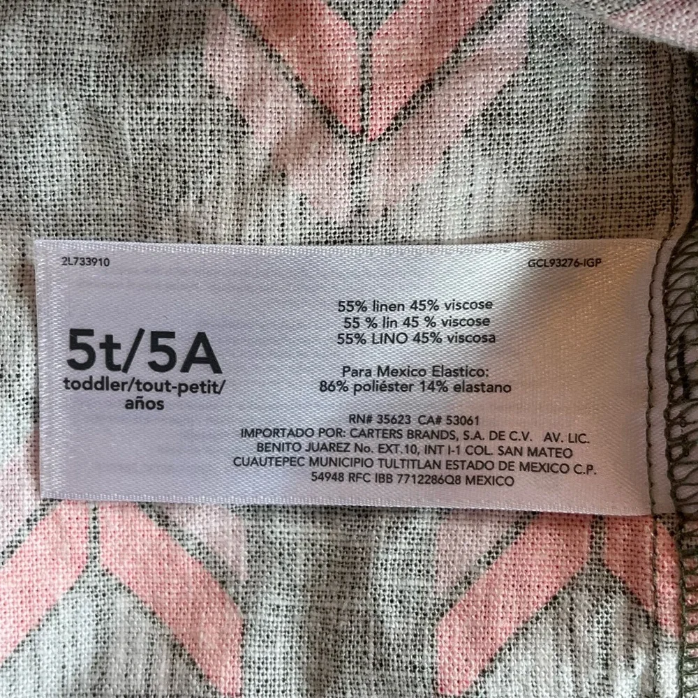 Carter’s Toddler Girl Flowy Linen Tank Top Geometric Print Green & Pink 5T